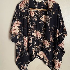 Open front Flower print silk kimono